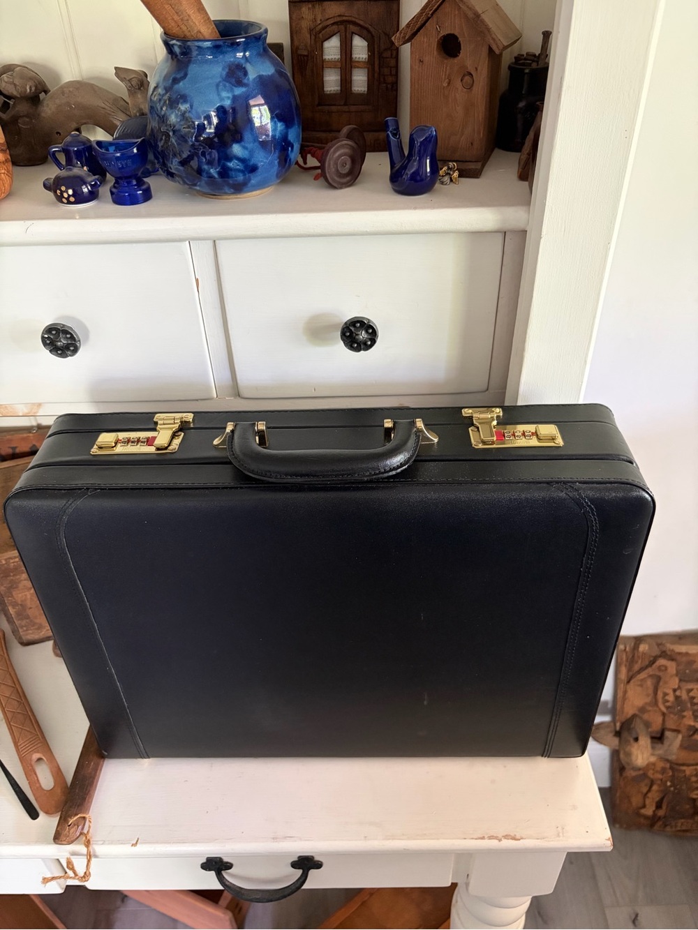 NWOT Black Leather Briefcase with Gold Hardware-Jaguar